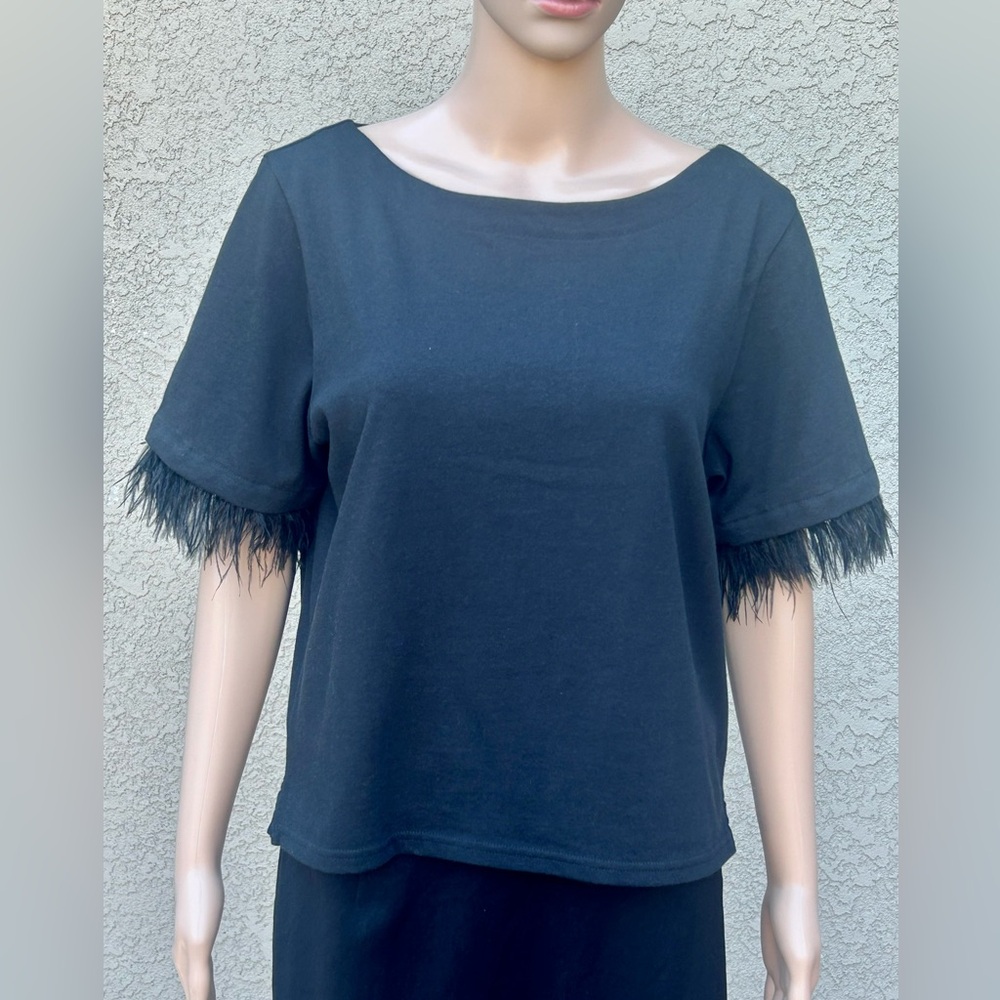 J. Crew Boatneck Tee Feather Hemmed Sleeves sz M